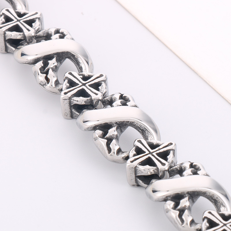 Kemstone Chain Bracelet for Men Titanium Steel Infinity Link Cross Detail Vintage Finish KB162806-KJX