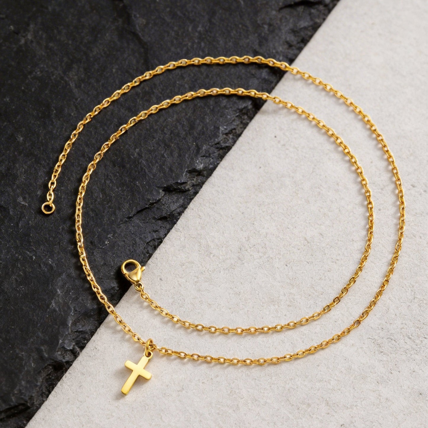 Kemstone Stainless Steel Minimal Cross Pendant Necklace for Men & Women Gold Silver PN-2289