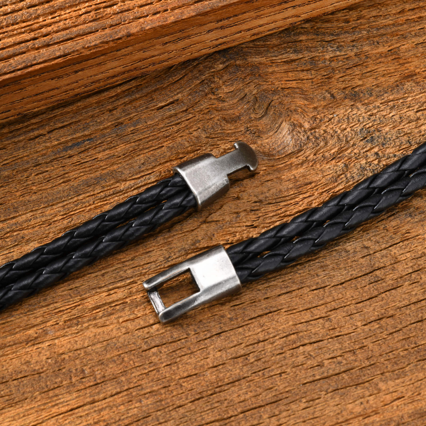 Kemstone Elephant Leather Bracelet Double Braided Black PU Cord with Alloy Clasp for Men BL-825