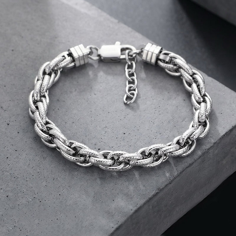 Kemstone Textured Braided Chain Bracelet for Men Titanium Steel Twisted Link KB214674-KFC