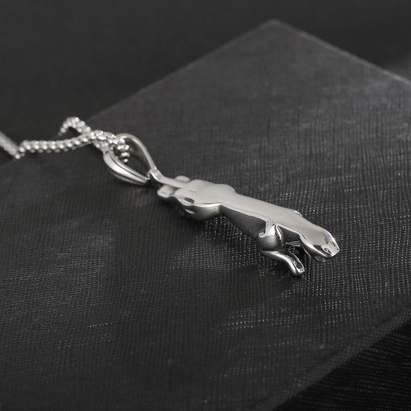 Kemstone Long Cheetah Pendant Necklace for Men Titanium Steel KP48827-BD