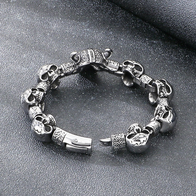 Kemstone Skull Bracelet for Men Titanium Steel Chunky Chain Heavy Punk Style Silver Gold KB209644-KJX
