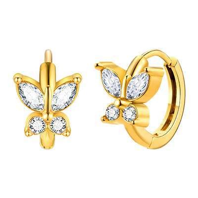 Preciosos aros de acero inoxidable dorado con circonitas: corazón, estrella, cruz y más estilos EH-722