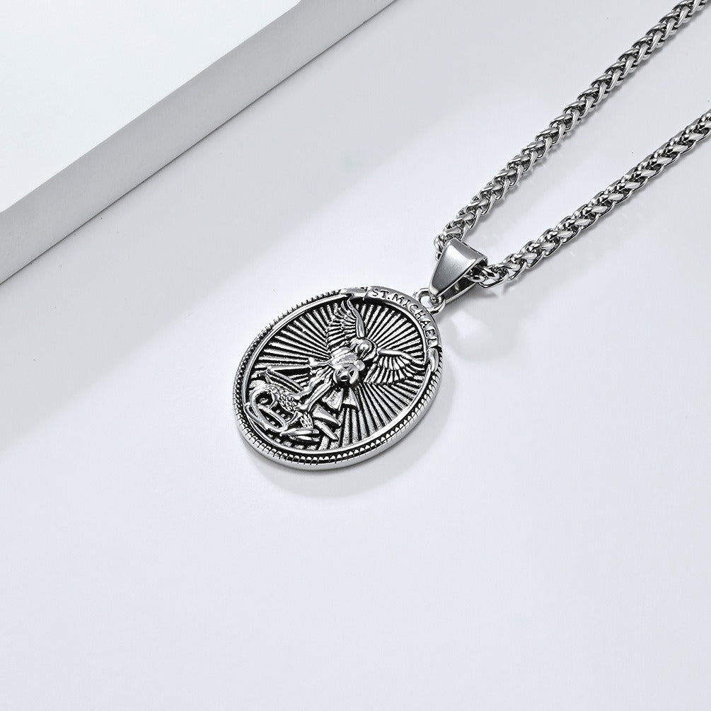 Kemstone Winged Knight Shield Stainless Steel Pendant Necklace for Men K-PT598