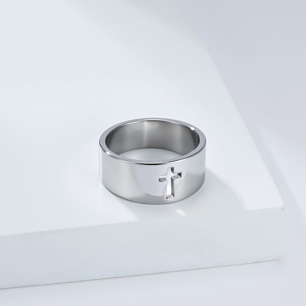 Kemstone Stainless Steel Cross Ring – Vintage Wide Design for Men & Women K-R1112