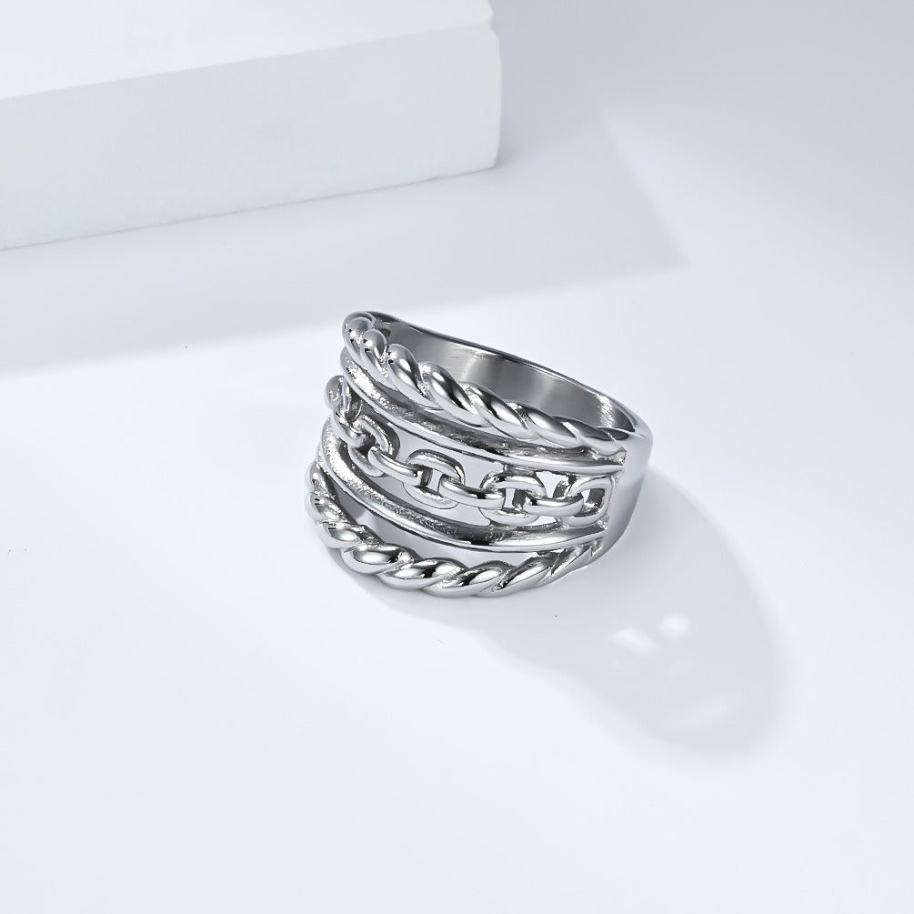 Kemstone Braided Chain Link Ring for Men & Women Stainless Steel K-R1103