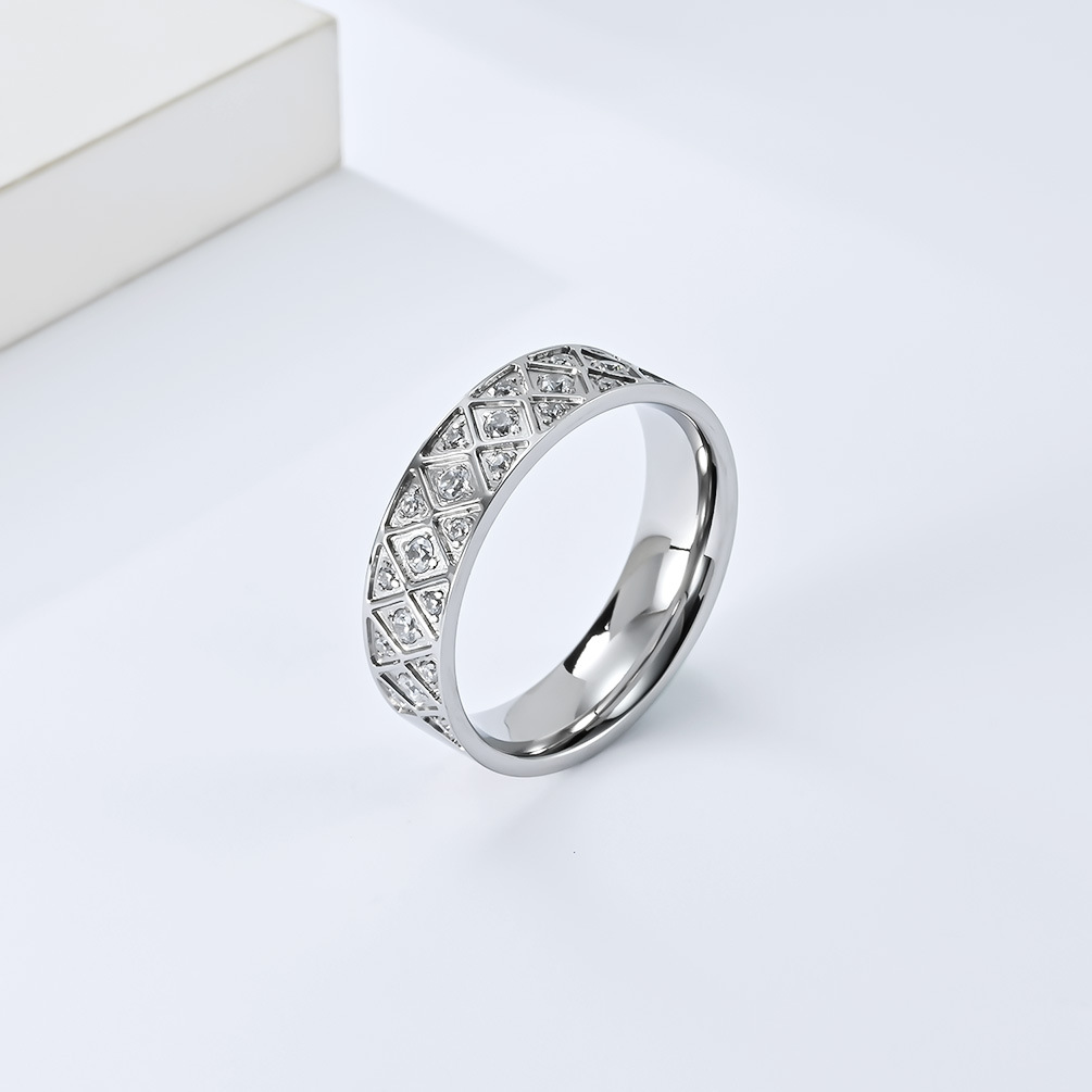 Kemstone Stainless Steel Lattice Cubic Zirconia Ring for Men & Women K-R733