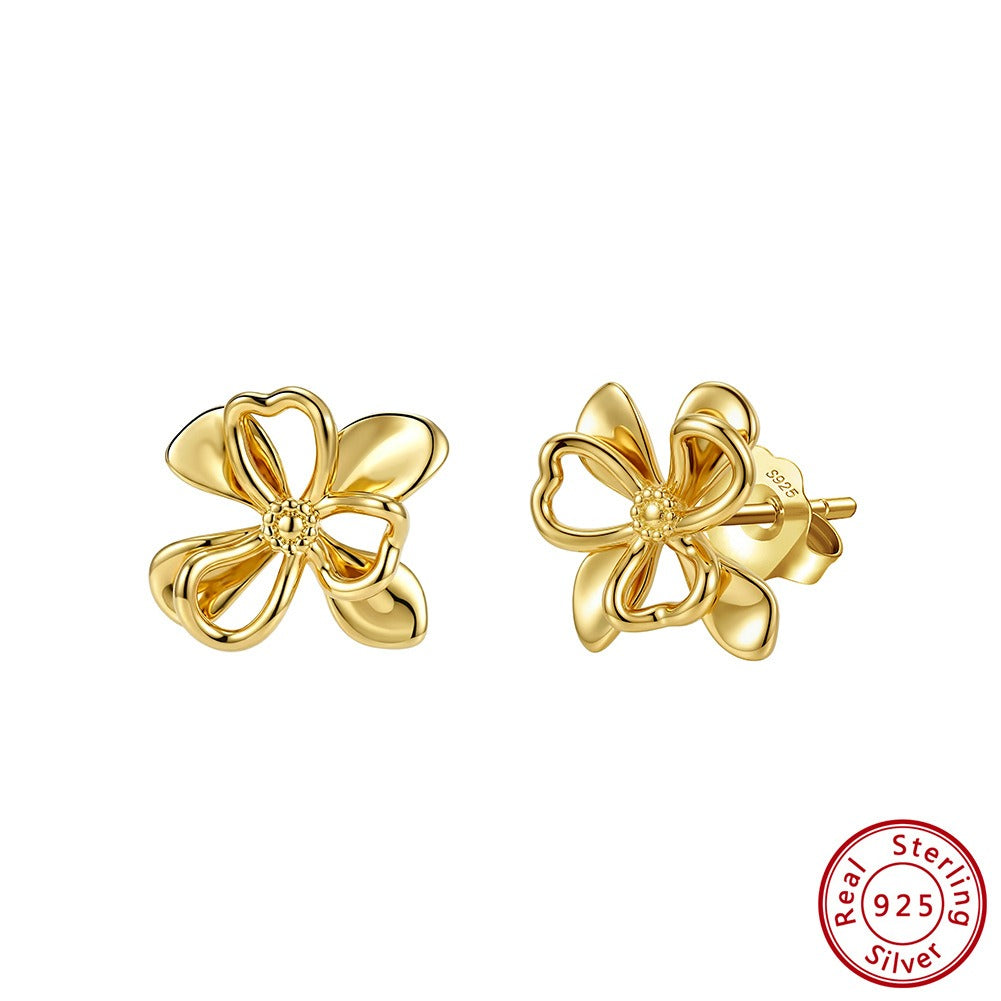 Kemstone 925 Sterling Silver Floral Stud Earrings for Women Openwork Design Gold Silver APE156