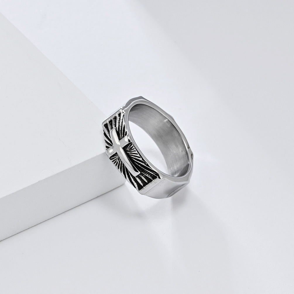 Kemstone Men’s Stainless Steel Cross Ring – Vintage Faith Gothic Band K-R938