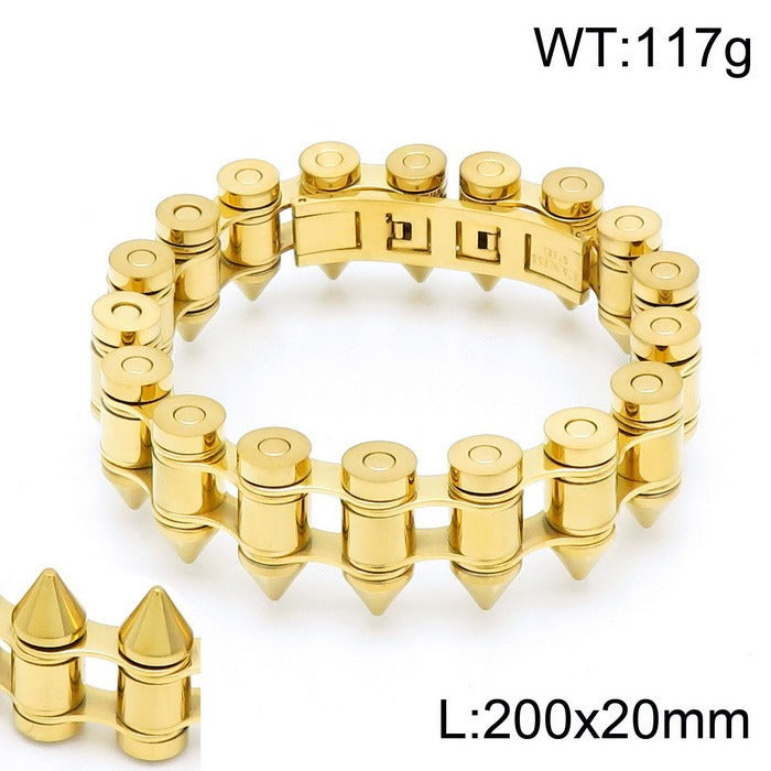 Kemstone Bullet Spike Bracelet – Stainless Steel Rugged Biker Men’s Jewelry KB149758