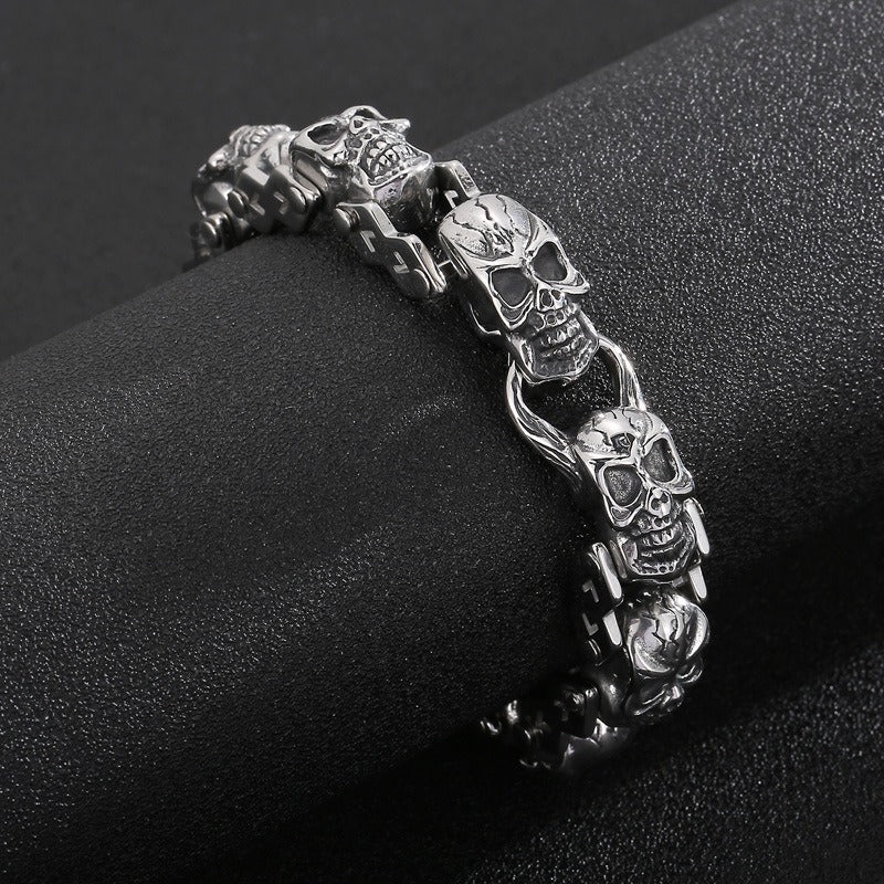 Kemstone Titanium Steel Skull Bracelet for Men – Punk Floral Design KB148349-KJX