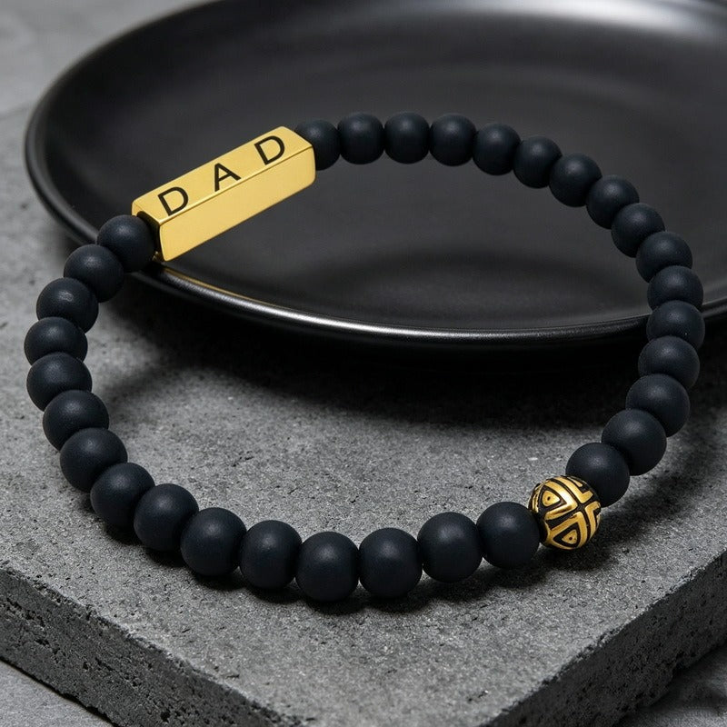 Kemston Black Lava Stone Beaded Bracelet for Men Stainless Steel Dad Gift Minimal Style KB214603-Z