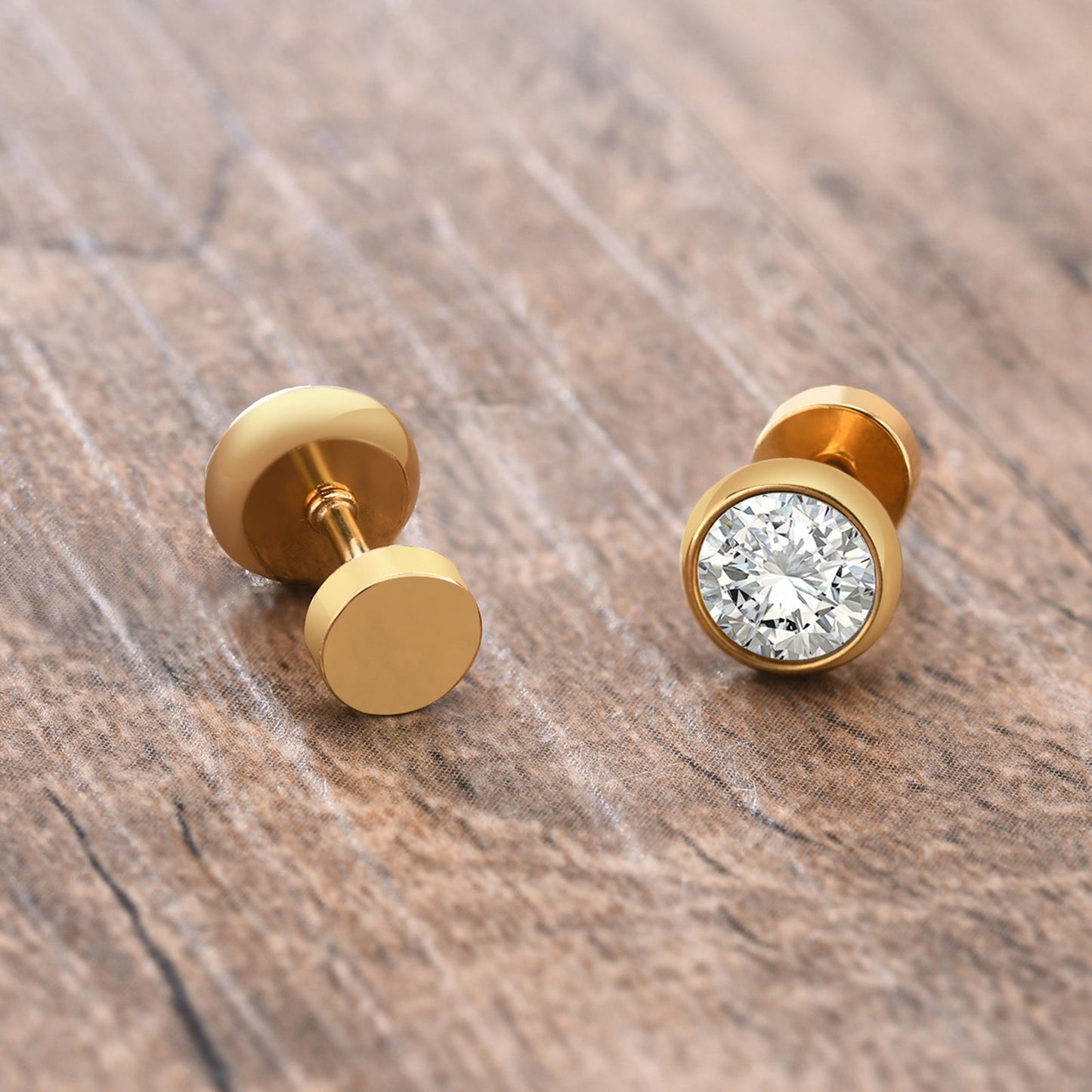 Kemstone Men’s CZ Stud Earrings – Stainless Steel Minimalist Jewelry, Silver/Gold/Black ES-332