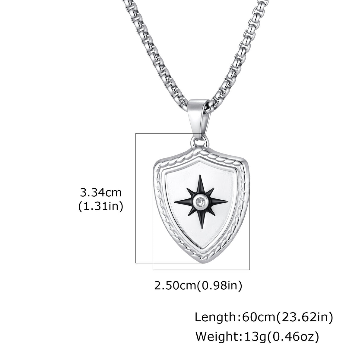 Kemston Eight Point Star Shield Pendant Necklace for Men Stainless Steel PN-2443