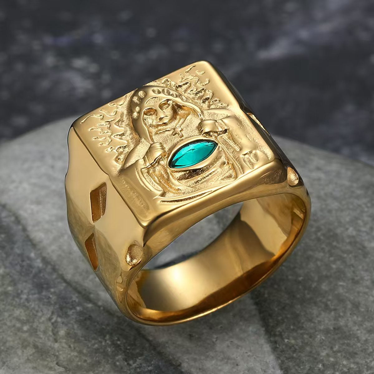 Kemstone Figure Signet Ring for Men Marquise Cubic Zirconia TR0535