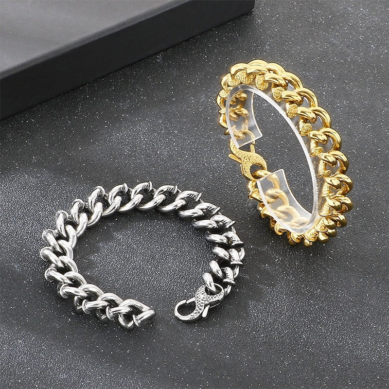 Kemstone Twist Chain Bracelet for Men Titanium Steel Heavy Link Gold Silver KB204393-KJX