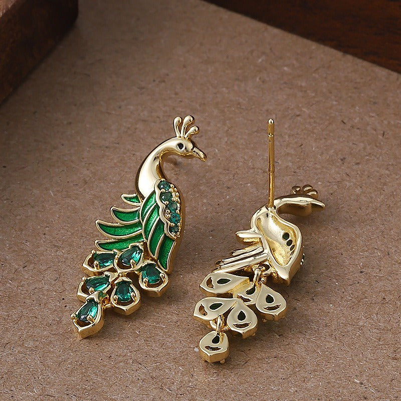 Kemstone Peacock Stud Earrings for Women Enamel Copper TD14102