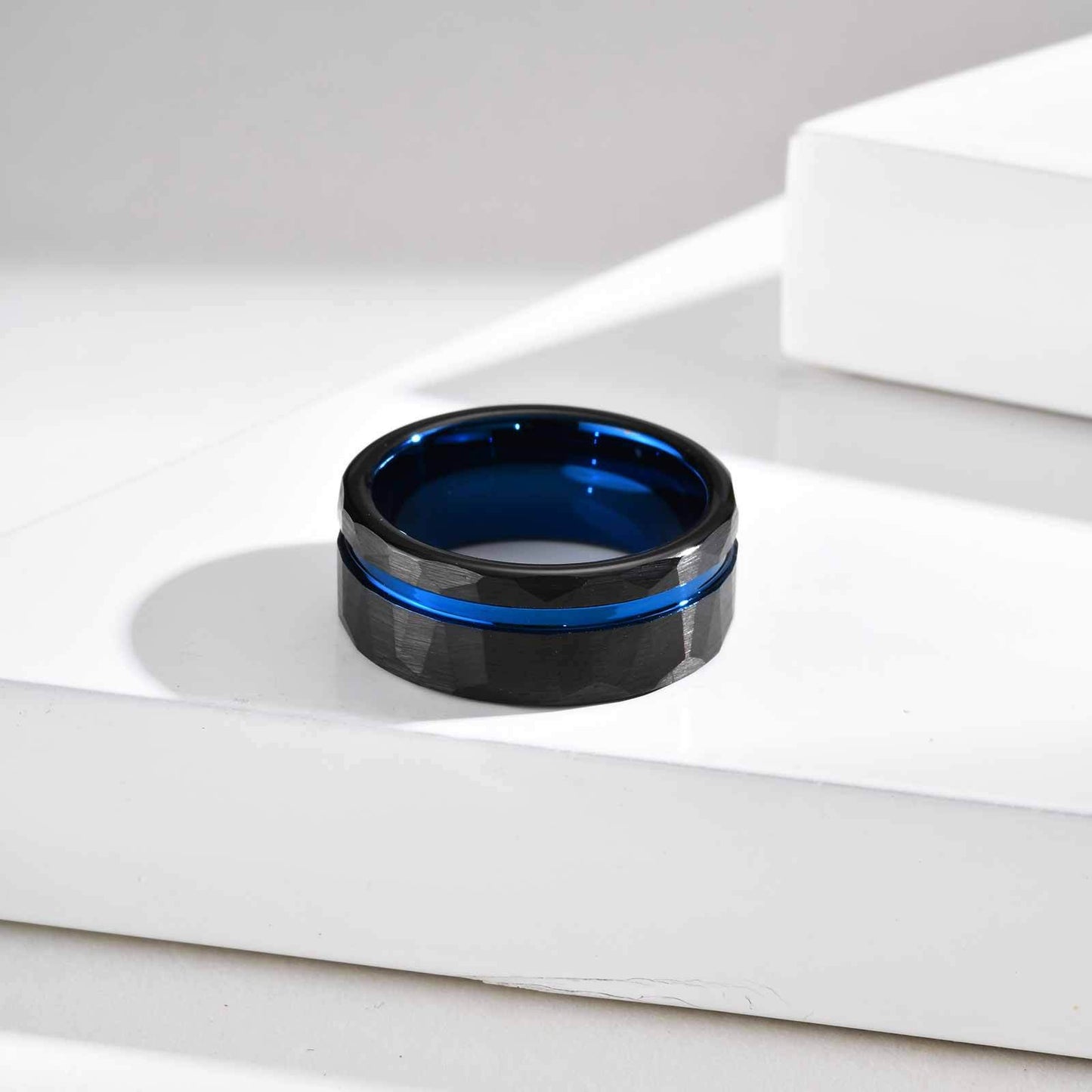 Kemstone Tungsten Carbide Hammered Ring – 8mm Black Brushed Band for Men TCR-104
