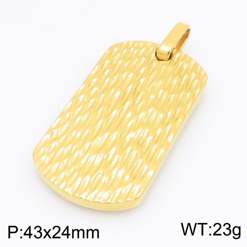 Kemson Hammered Tag Pendant Necklace Men Stainless Steel Vintage Textured Style KP118340-KJX