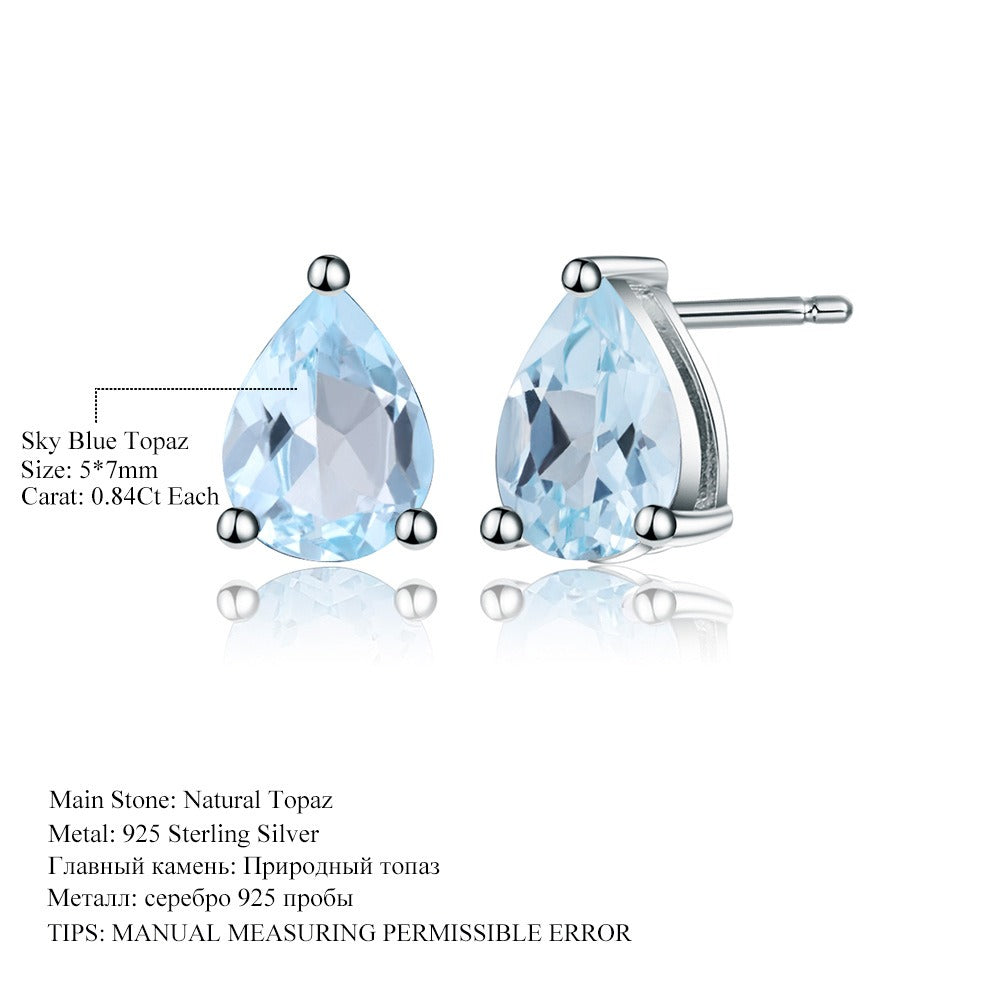 Pendientes de plata de ley con forma de pera de amatista natural, topacio azul y granate, hechos a mano, de Kemstone, con diseño original para mujer y niña.