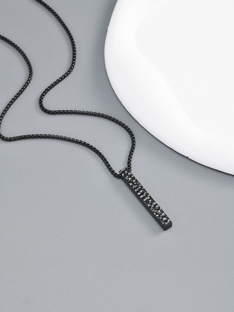 Kemstone Hammered Bar Pendant Necklace for Men Stainless Steel NC-3258
