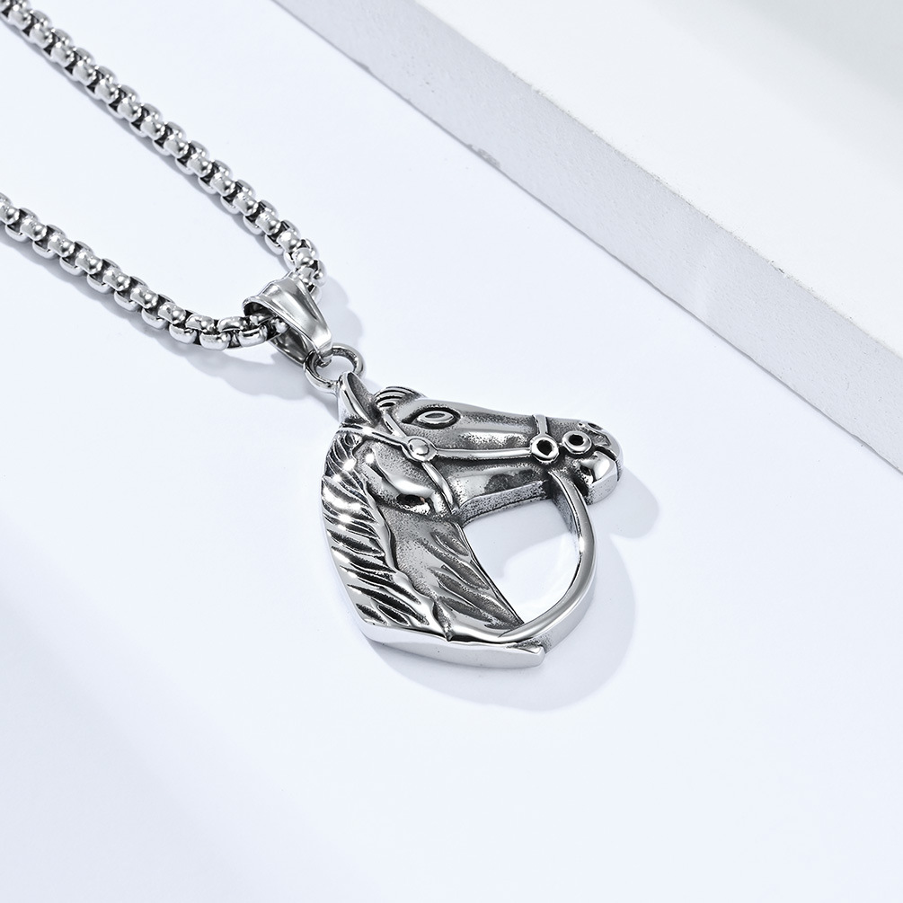Kemstone Stainless Steel Racing Horse Head Pendant Necklace for Men K-PT440