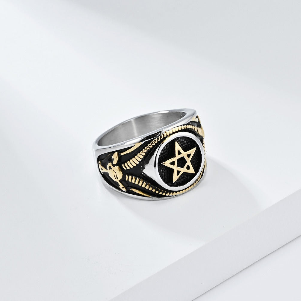 Kemstone Men’s Stainless Steel Gothic Pentagram Ring – Bold Dark Style K-R844