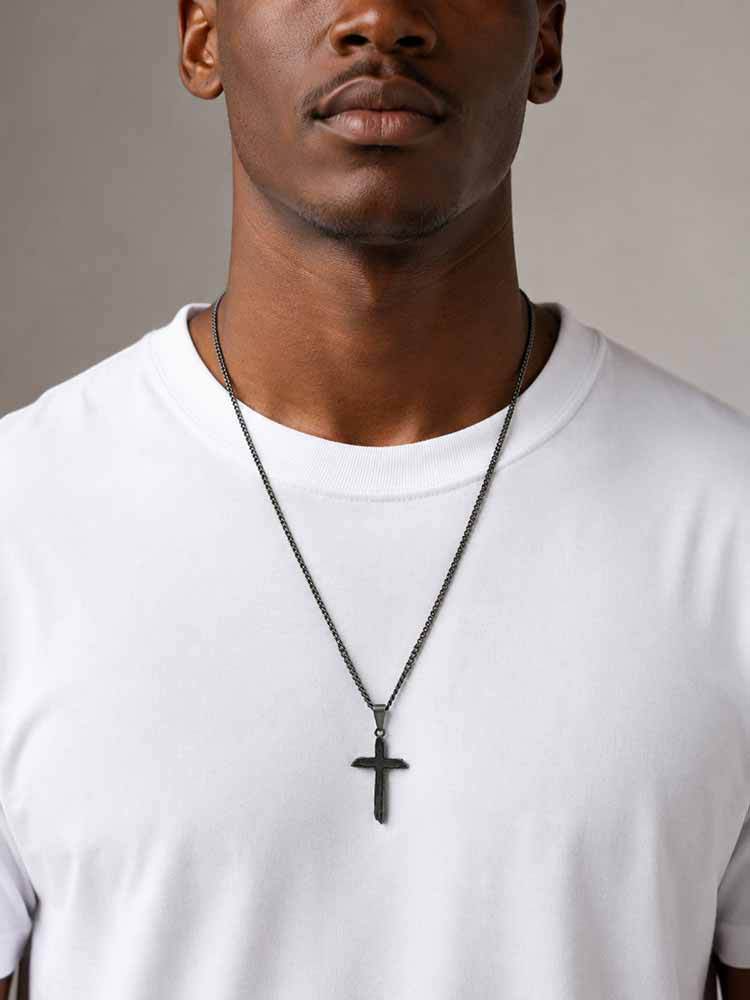 Kemston Stainless Steel Distressed Cross Pendant Necklace for Men Gothic Street PN-2368
