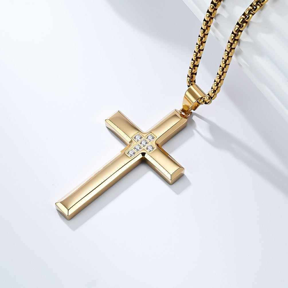 Kemstone Titanium Steel Cross Necklace – Minimalist Zircon Pendant K-PT642