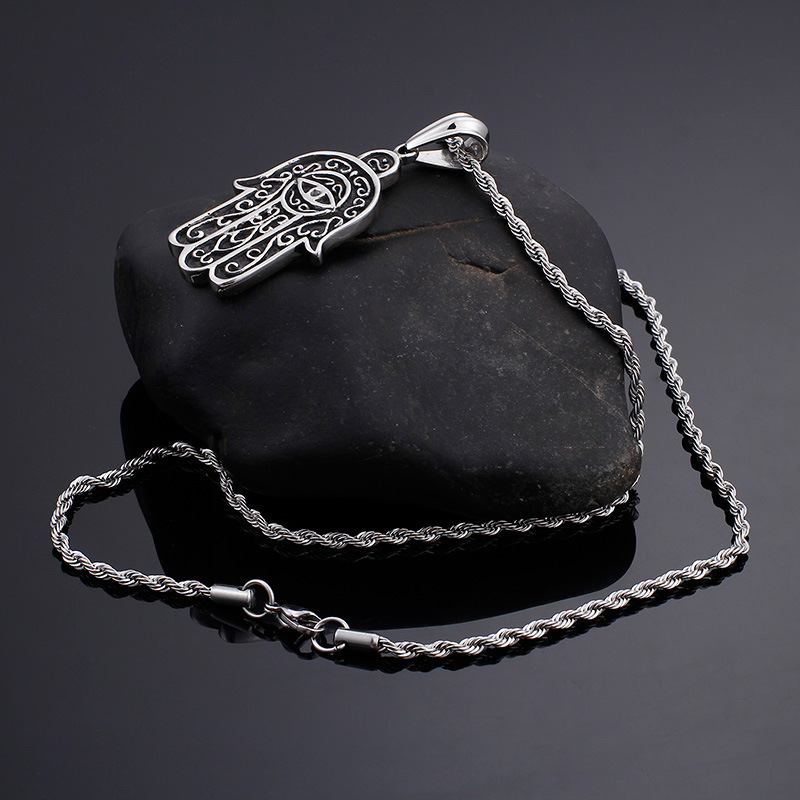 Kemstone Titanium Steel Hamsa Hand Mystic Eye Pendant Necklace for Men KP52755-BD