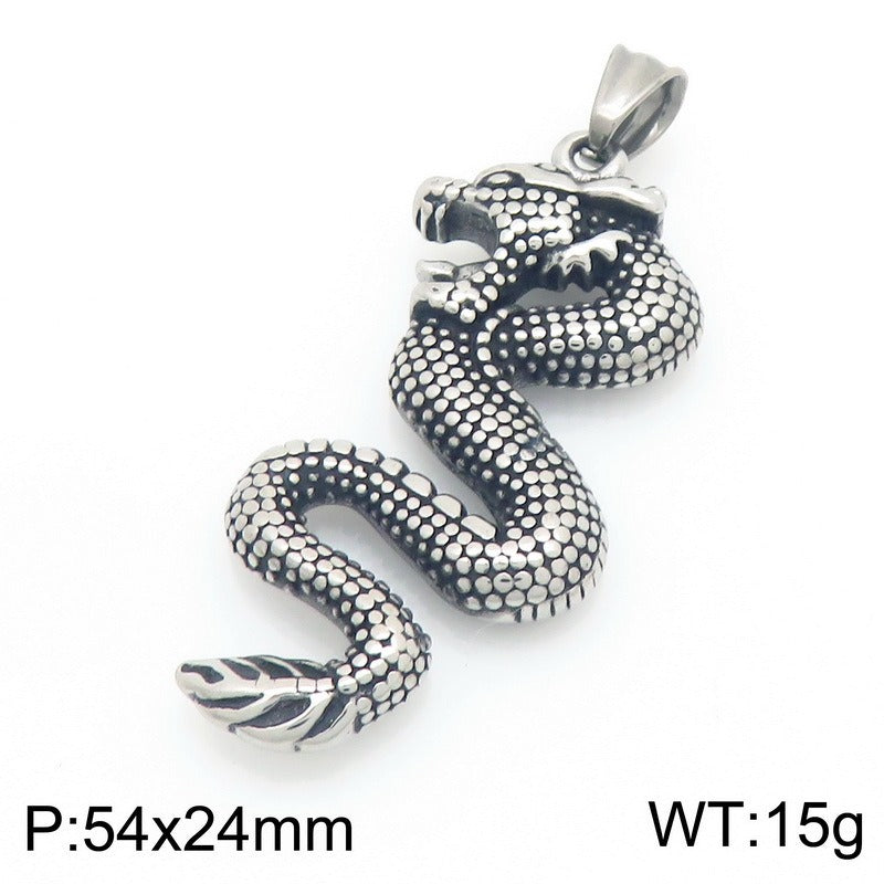 Kemstone Dragon Pendant Necklace for Men Titanium Steel Vintage Oxidized Silver Animal Chain KP117731-LU