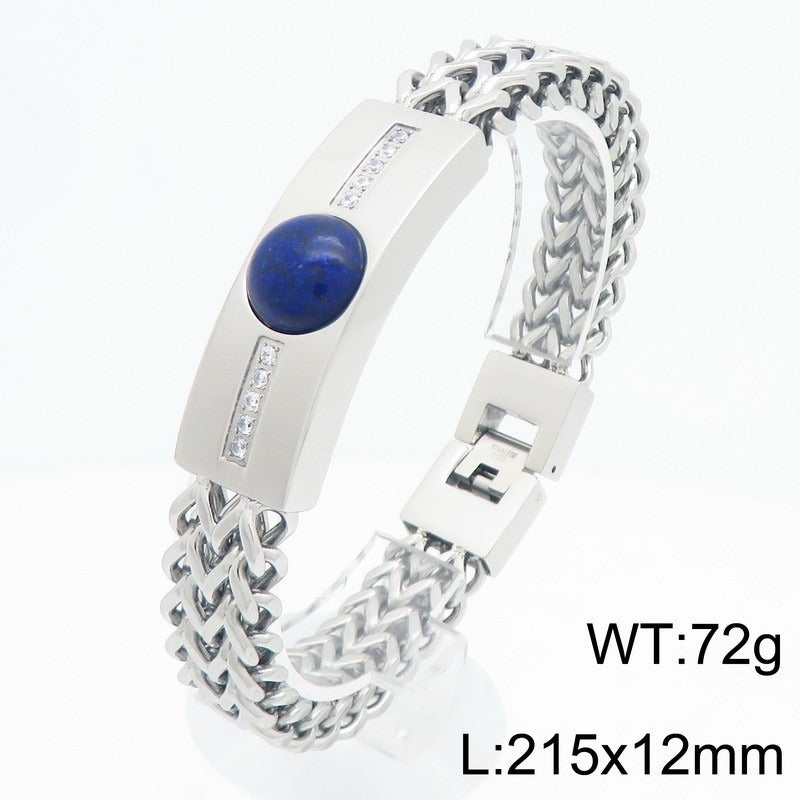 Kemstone Titanium Steel ID Bar Bracelet for Men Stone Inlay Braided Chain KB212795-KFC
