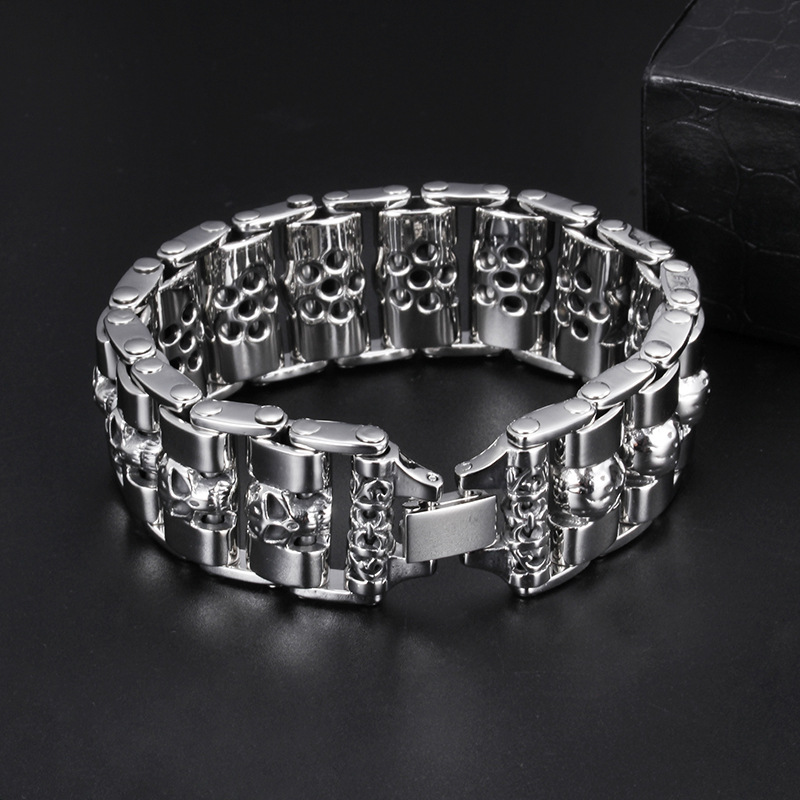 Kemstone Titanium Steel Skull Link Bracelet for Men Punk Style KB58225-D