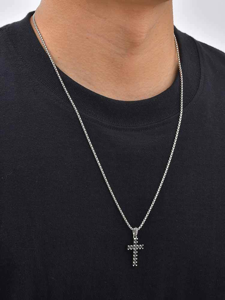 Kemstone Stainless Steel Black Cubic Zirconia Cross Pendant Necklace for Men Punk Streetwear PN-2397