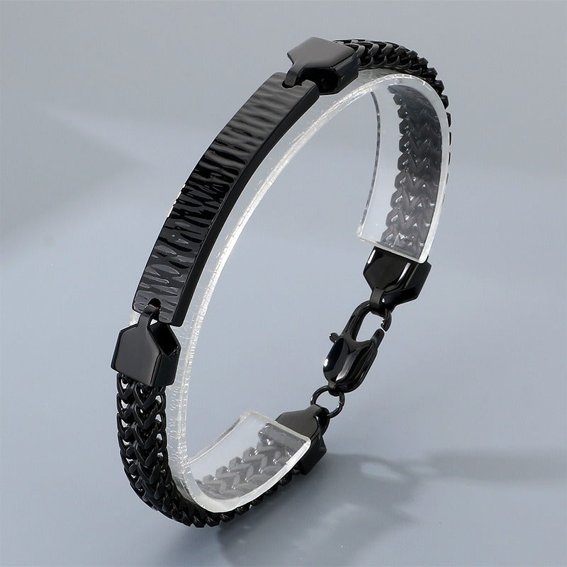 Kemstone ID Plate Bracelet for Men Titanium Steel Curved Bar Textured Chain KB211647-KFC
