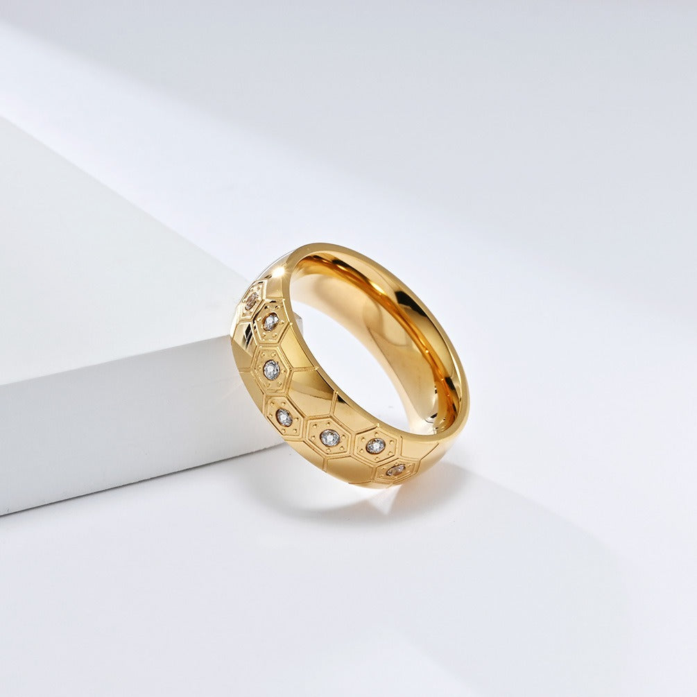 Kemstone Stainless Steel Soccer Inspired Ring for Men Hexagon Design K-R995