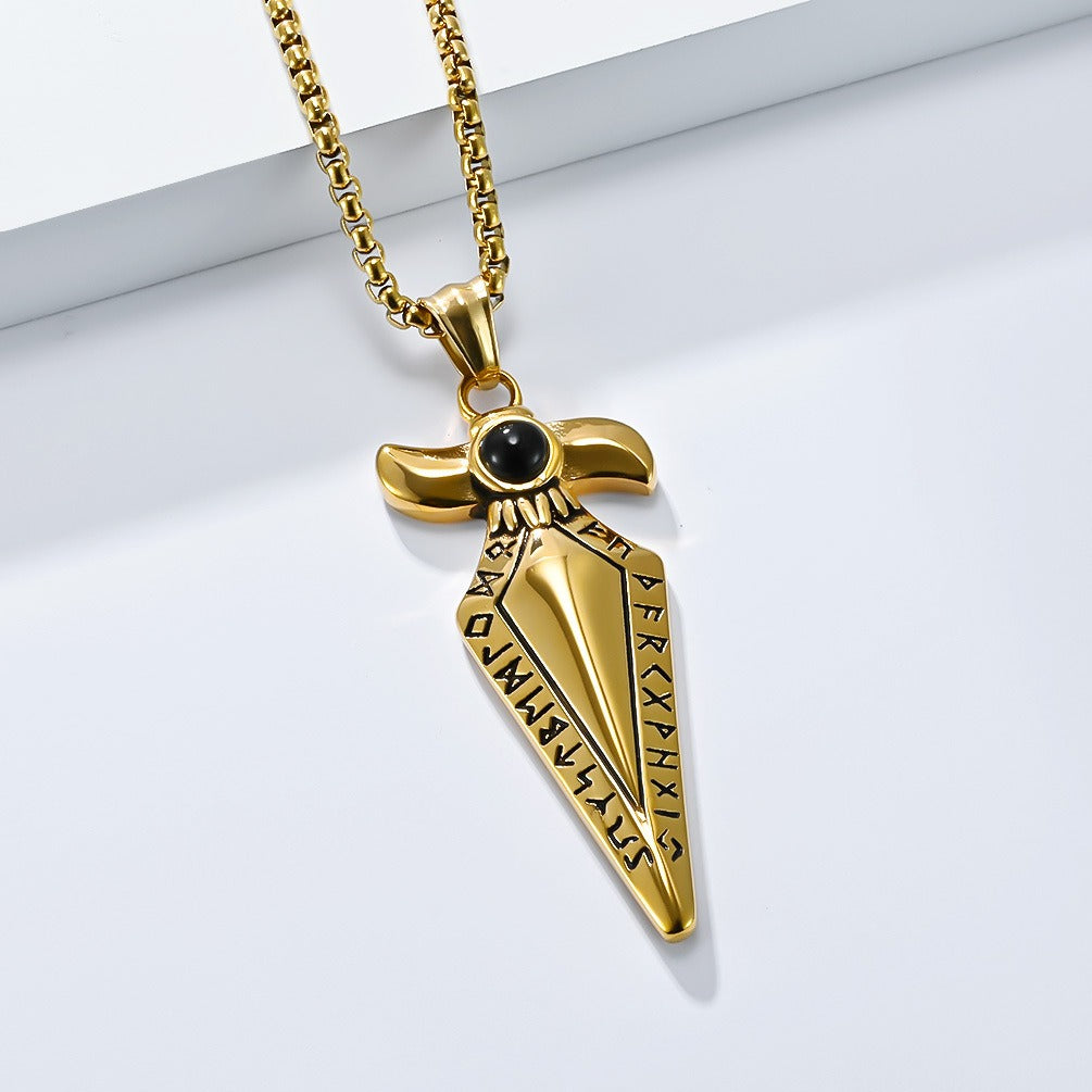 Kemstone Men’s Stainless Steel Viking Spearhead Necklace – Rune Pendant Jewelry K-PT634