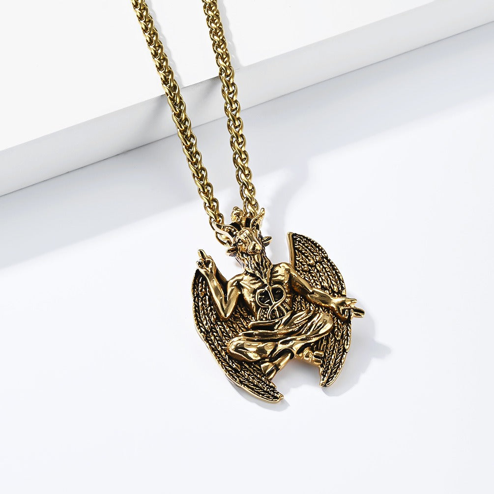 Kemstone Stainless Steel Goat Pendant Necklace for Men Gothic Winged Design K-PT715