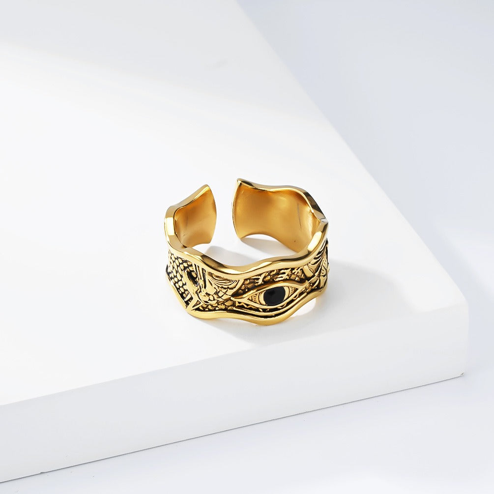 Kemstone Titanium Steel Eye Ring for Men Textured Open Band KR1156