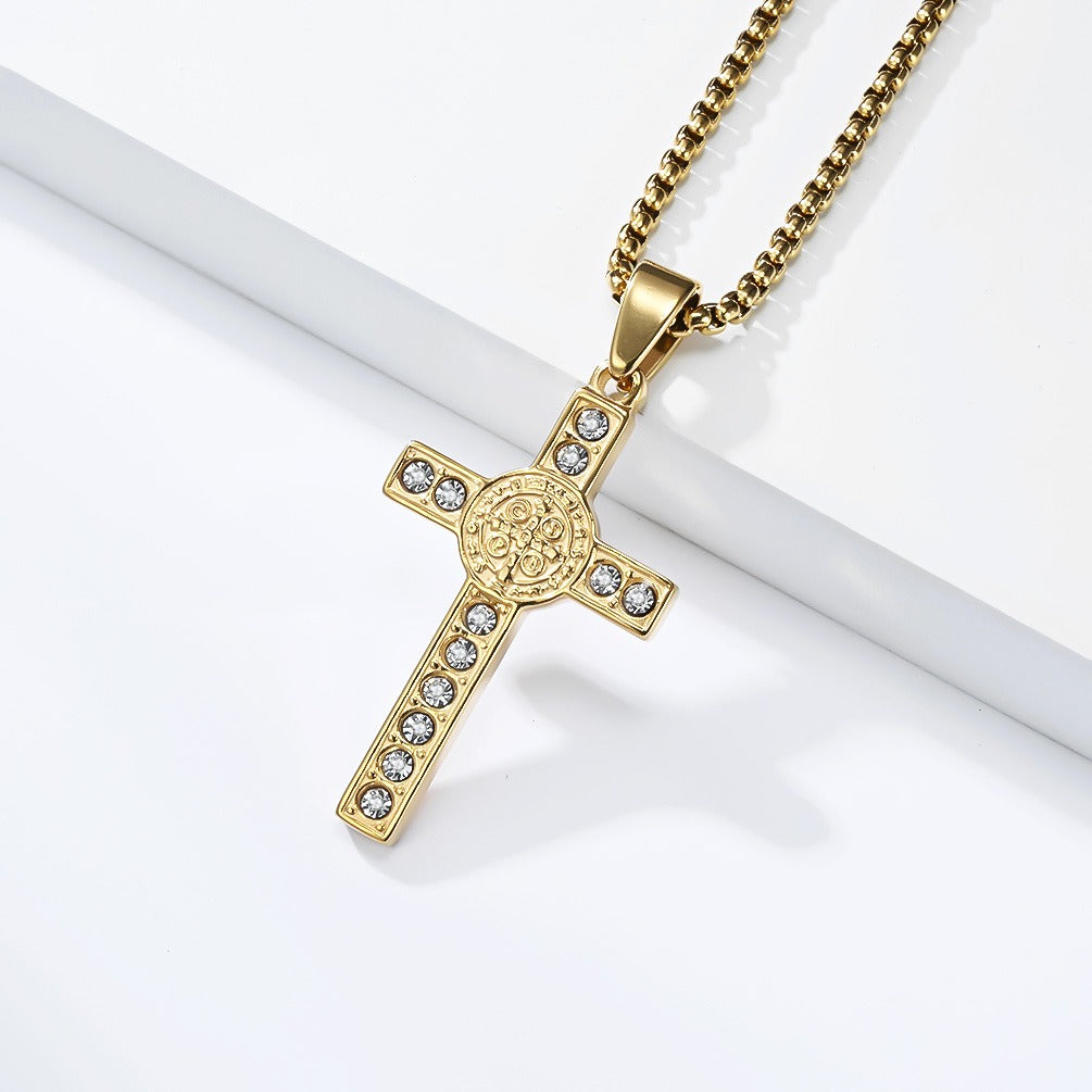 Kemstone Stainless Steel Cross Medallion Pendant Necklace for Men Silver Gold Black K-PT724
