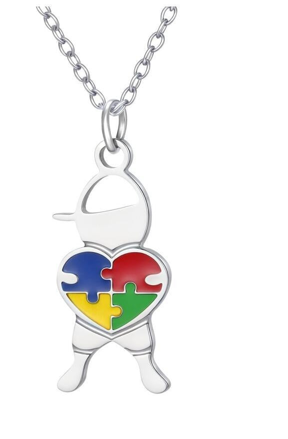 Kemstone Stainless Steel Puzzle Heart Pendant Necklace Colorful Enamel for Men Women NC-2257