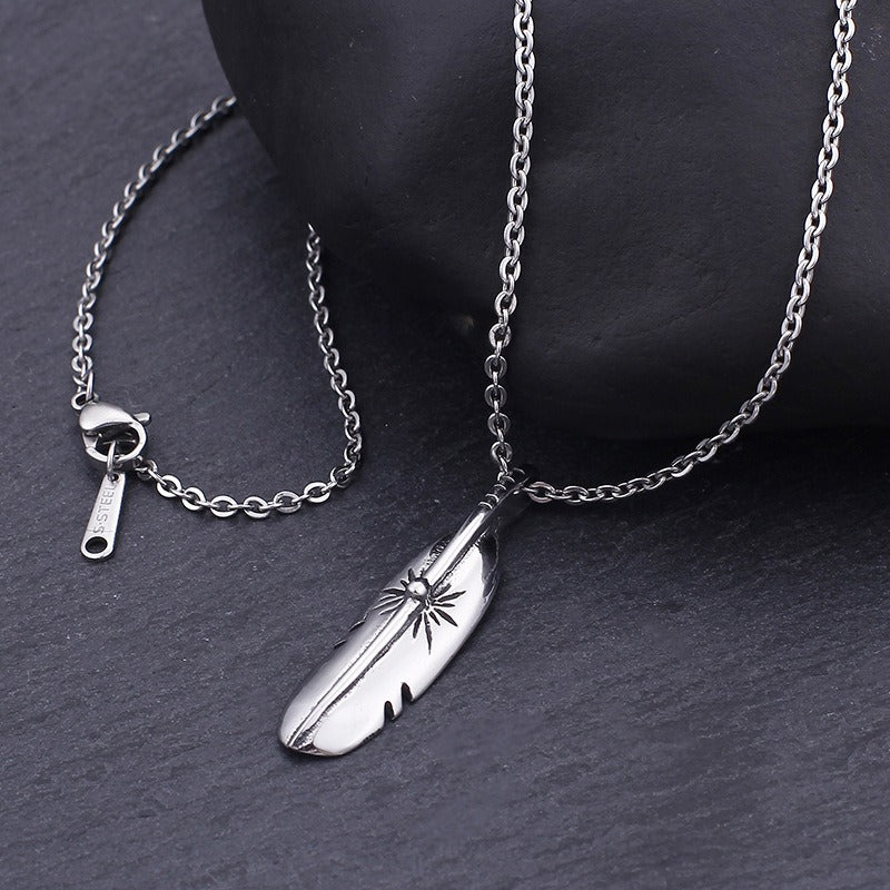 Kemstone Titanium Steel Feather Pendant Necklace – Minimalist Symbol KP76860-BD