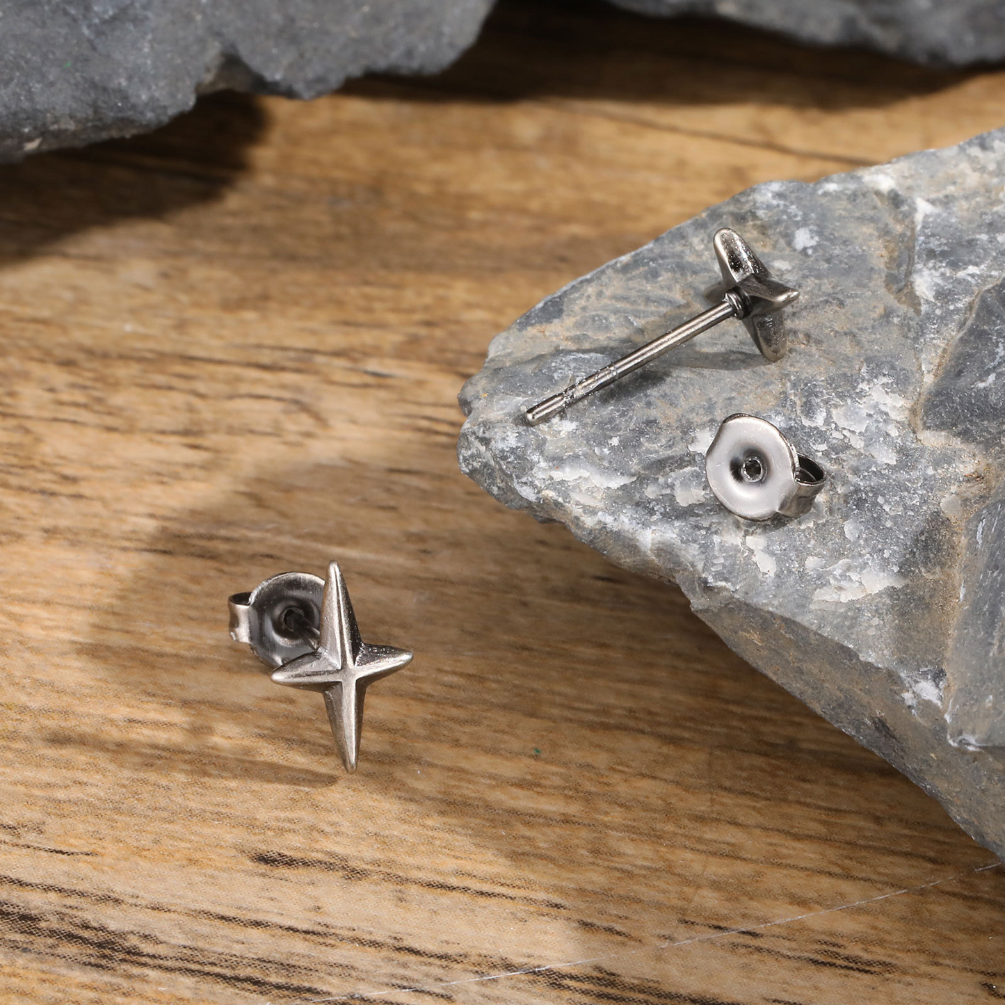 Kemstone Stainless Steel Four Point Star Stud Earrings – Punk Style ES-469