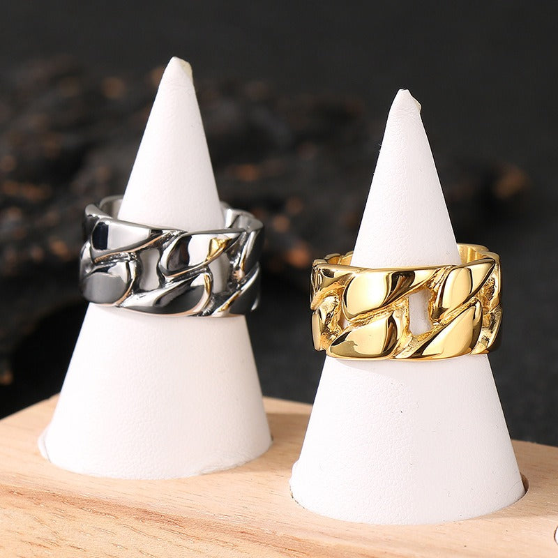 Kemstone Titanium Steel Cuban Link Ring – Wide Hollow Band for Men KR112494-KJX