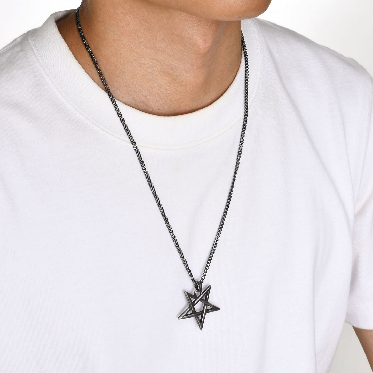 Kemstone Stainless Steel Pentagram Necklace – Gothic Five-Point Star Pendant PN-1368