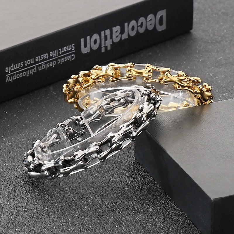 Kemstone Titanium Steel Bone Link Bracelet for Men Vintage Gold Silver KB170270-KJX