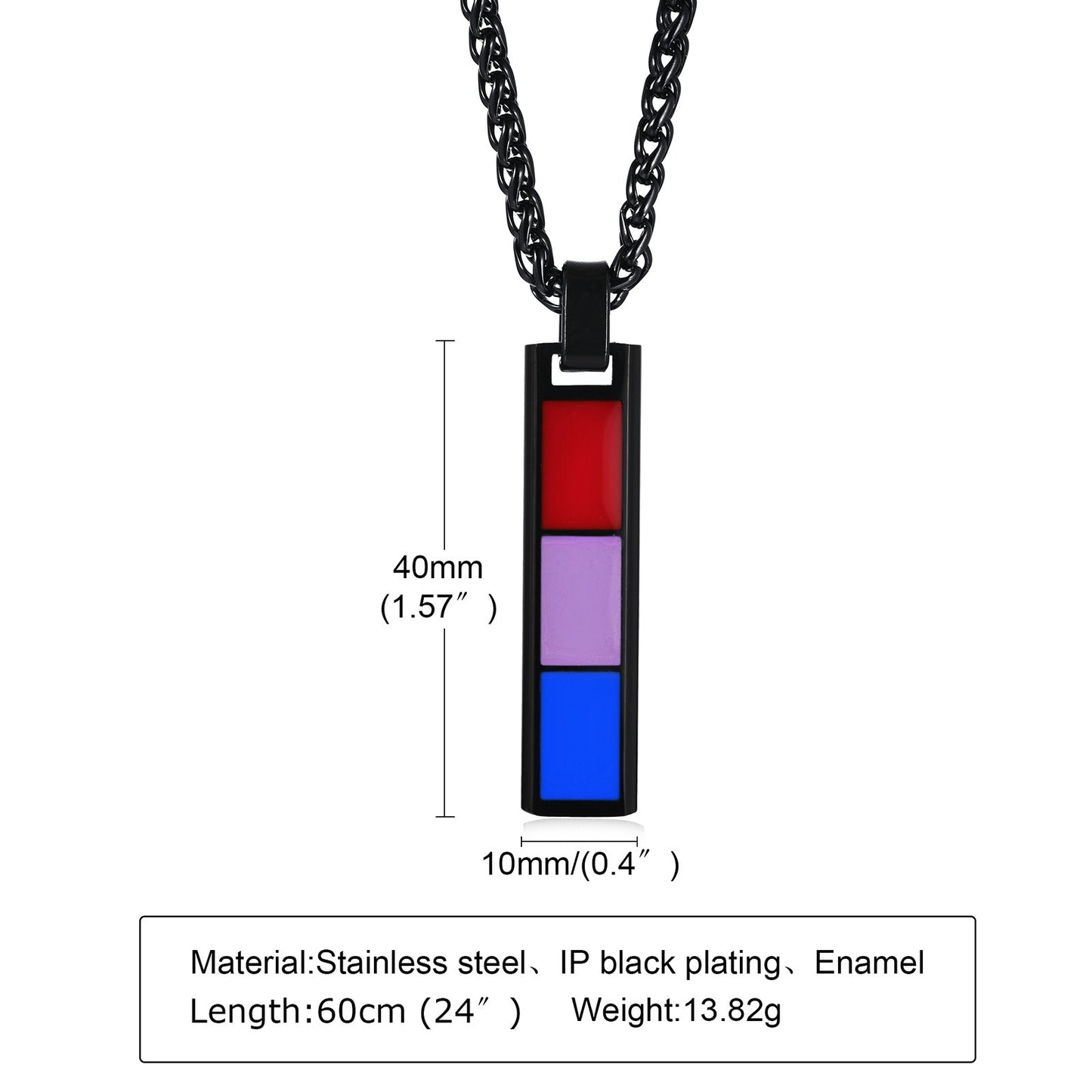 Kemstone Color Block Bar Pendant Necklace Stainless Steel Rectangle Design for Men PPN-004