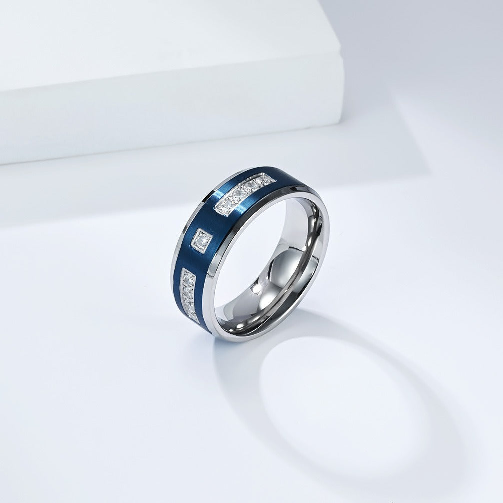 Kemstone Titanium Steel Cubic Zirconi Inlay Ring for Men – Two-Tone 8mm Style K-R1097