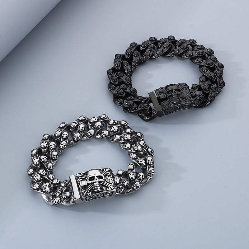 Kemstone Men’s Skull Chain Bracelet – Heavy Stainless Steel Gothic Biker Jewelry KB66291-BD