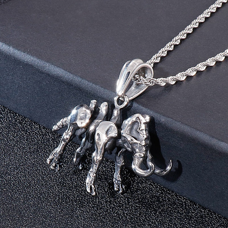 Kemstone Titanium Steel Elephant Skeleton Necklace for Men KP53924-BD
